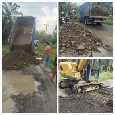 Anto Owner Toko Bangunan Bersama Anggota DPRD Way Kanan Sukro Suwaryo Perbaiki Ruas Jalan Provinsi 6 Ruas jalan