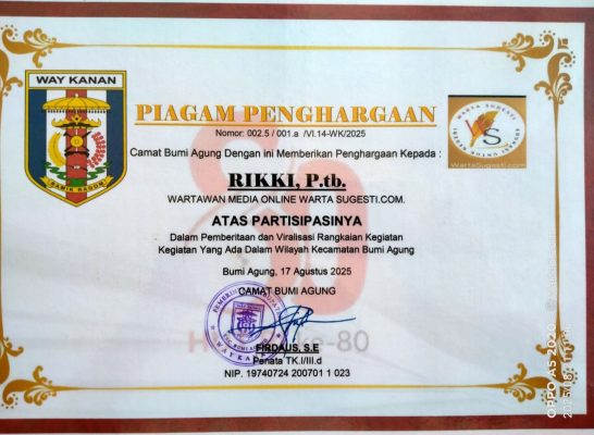 Penghargaan utk Dedikasi Media WartaSugesti